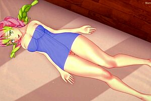 Taking Mitsuri Kanroji's towel off to fuck her shaved pussy