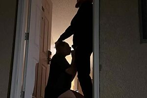 Homemade couple tries risky sex in hotel doorway