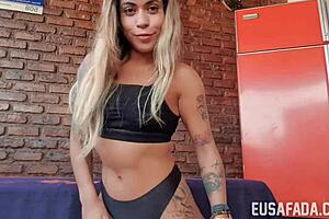 Latina milf sits and squirts orgasmically with toys on her big ass