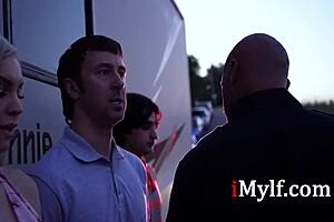 ladies roughly fuck the cop with big tits on family trip threesome