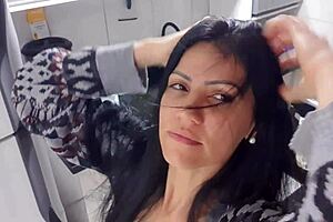 sensual lady in the kitchen masturbating