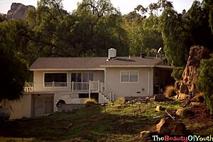 tiny 18yo beauty finger fucked in threesome with shaved babes