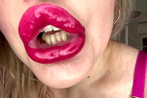 I have this secret lips obsession with bimbo goddesses in lingerie and huge bras, licking tongues with lipstick on.