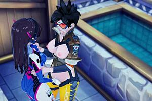 Dva And Tracer Takes Turns Eating Pussy And Tribbing Overwatch Lesbian Hentai