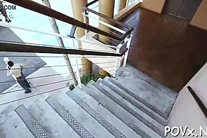 japanese teen with small tits gives blowjob and gets fucked pov