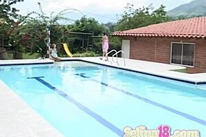 Petite teen Selina enjoys licking her lover's pussy in a sensual striptease.