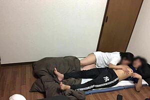 amateur asian couple with big tits having perverted sex in bedroom while kids are out