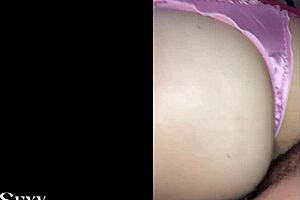 french amateur in pink satin panties gets bent over for doggystyle action.