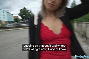 public agent brunette with dark brown eyes devours a big cock down her throat and pussy 😏