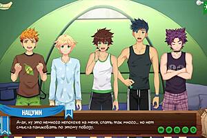 Young twink plays game with friend in anime hentai style