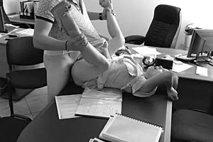 The boss fucks his tiny 18+ secretary on the office table and films it on hidden camera.