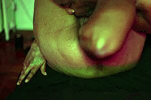 i'm massagin' this thick light skin woman's big clit with tats, it's so hairless and shaved, fingerin' her pierced pussy while suckin' it deep