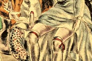 Vintage erotic illustration of retro anime hentai scenes