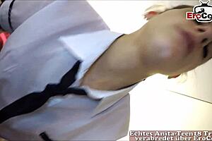 Shy German Schoolgirl Lets Loose and Takes It Deep in Her Tight Teen Pussy.