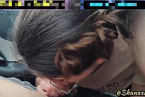 shanaxnow gives perfect car pov blowjob, deepthroating until cum fills her mouth