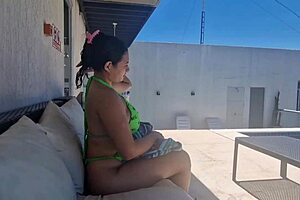 I fucked the new Colombian neighbor in the bedroom, her big tits bouncing as her wet pussy took my cock hard