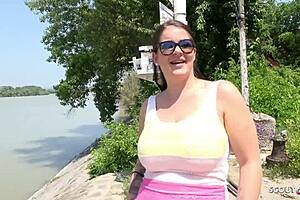 that german scout spots teen anissa's big tits, picks her up for street casting fuck while cheating on bf