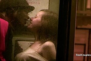 interracial couple dares outdoor fuck with voyeur blowjob