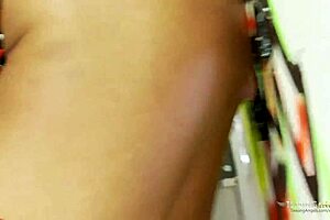 Busty brunette gets surprised by fat cock in stockings