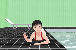 in this leo episode, the anime girl swims in a tiny micro bikini and has a nip slip.