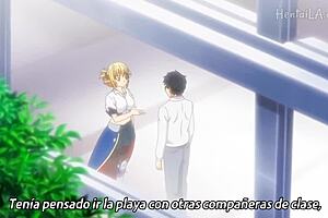 What a beautiful blonde girl on the beach in hentai!