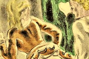 Vintage erotic illustration of retro anime hentai scenes