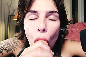 Flowerava performs dildo blowjob on webcam backstage