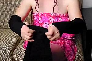 sexy sissy crossdresser in pink pants and dress rides big white ass