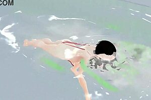 in this leo episode, the anime girl swims in a tiny micro bikini and has a nip slip.