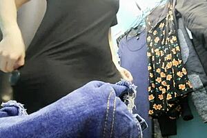 Russian beauty with big boobs changes in dressing room, nipples exposed