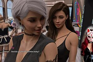 College brunette tries on sexy dress in public changing room, leading to cartoon sex game