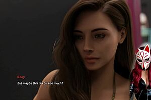 College brunette tries on sexy dress in public changing room, leading to cartoon sex game