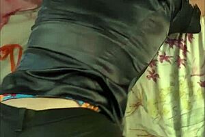 2063ip vertical - french amateur leather pants satin lingerie bra thong garter belt heels stockings exhibitionism pov