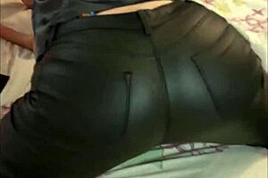 2063ip vertical - french amateur leather pants satin lingerie bra thong garter belt heels stockings exhibitionism pov