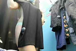 Russian beauty with big boobs changes in dressing room, nipples exposed