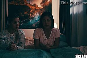 Alina Lopez and Kendra Spade tribbing in passionate lesbian sex.