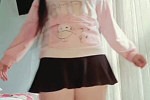 Petite Brunette Hana Lily Bounces Ass in Glasses Solo