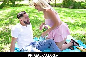 Stepbrother comforts his lonely stepsister after her date cancels in primal family setting.