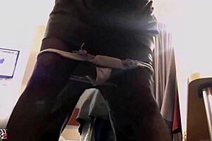 French amateur in black satin dress gets doggystyle POV with dirty talk.