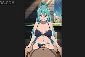 i creampied konosuba aqua in standing sex, ohh my waifu squirted