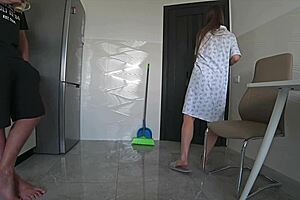 wife cheats with best friend in kitchen while husband works, getting anal fucked