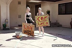 mom and stepdaughter caught in a surprising kiss