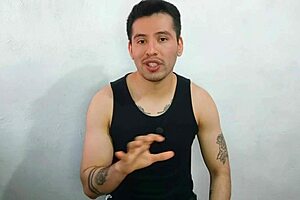 Young twink sucks huge cock of best friend's uncle and swallows cum