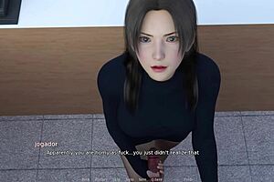 Getting a sneaky handjob behind the counter in this game.