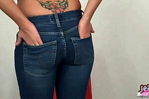That tight busty blonde Sabine looked amazing in her skinny jeans until they ripped
