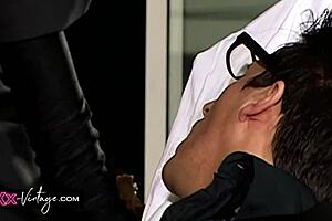 Vintage blonde in stockings takes hard anal with narrow ass riding