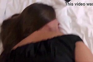 French amateur in black satin dress gets doggystyle POV with dirty talk.