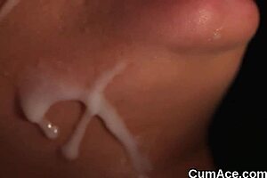 Feisty Model Gets Cum Shot on Her Face Sucking All the Jism!