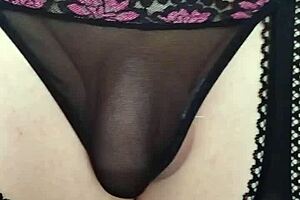 Misr4 - Tranny Close-Up Cumshot in Stockings and Panties