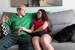 Step sister caught step brother jerking off and couldn't resist giving a handjob